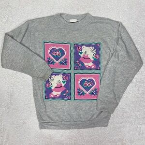 Vintage 80’s American expression cross-stitch look teddybear heart sweatshirt 6x
